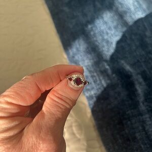 Sterling Silver and Man Made Garnet Gemstone Ring - 6